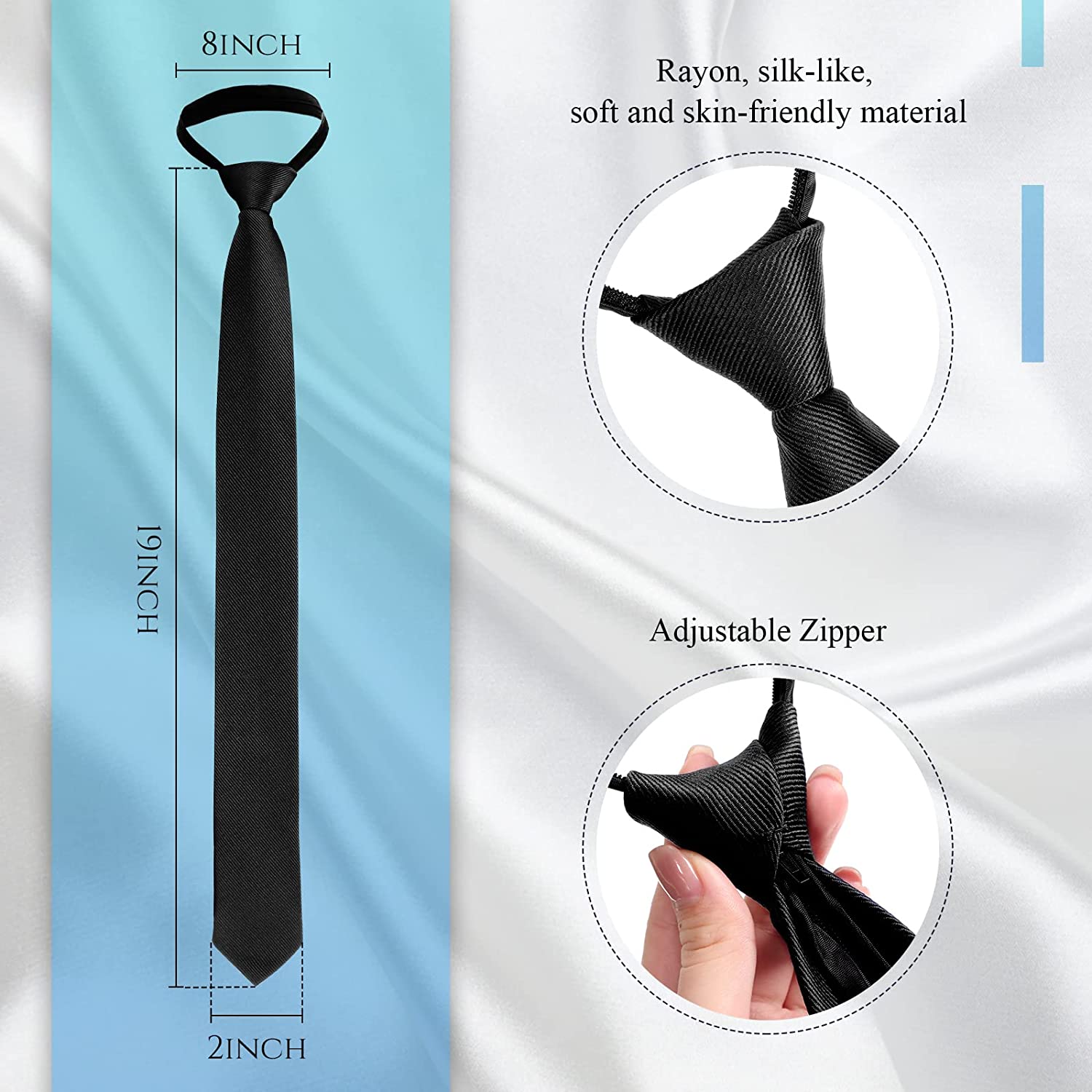 4 Pieces Zipper Ties for Men Adjustable Men's Pretied Neckties Zip on Tie for Men Zipper Skinny Necktie Clip on Slim Tie - Image 5